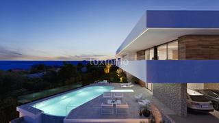 Chalet à Cumbre del Sol. Moderna villa con vistas hasta ibiza en recinto privado entre dé