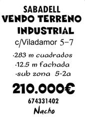 Nau industrial a Carrer de viladamor 5. Terreno industrial en venta sabadell