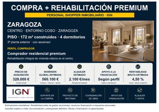 Pis a Paseo Independencia. Piso premium para rehabilitar en zaragoza centro