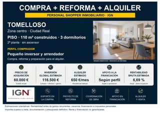 Pis a Tomelloso. Compra + reforma + alquiler en tomelloso