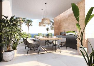 Rez-de-chaussée à Las Lomas. Planta baja de 2 dormitorios, 2 baños con jardín y vistas al mar
