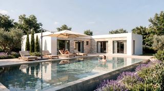 Chalet en Pinoso. Villa a medida con 3 dormitorios y piscina privada rodeada de na
