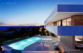 Chalet en Cumbre del Sol. Lujosa villa en una planta con vistas panorámicas al mar y pisci
