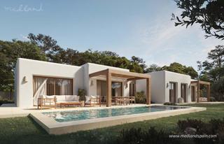 Chalet à Cala Advocat-Baladrar. Exclusivas villas de estilo ibicenco de una sola planta con 3 do