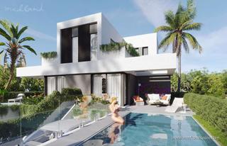 Casa adossada a Golf Bahía. Chalets adosados con sótano, piscina privada y vistas al mar en