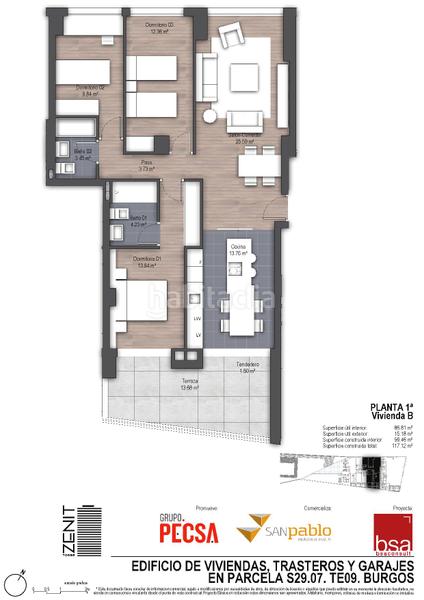 Foto 9008f368-52b6-44b7-9c84-1dd5639e7cae. Appartement 86m<sup>2</sup> avec chauffage parking piscine dans Universidad - Las Huelgas Burgos