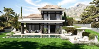 Casa en Nagüeles Alto. Villa de tres plantas con jardín y piscina en ubicación privileg