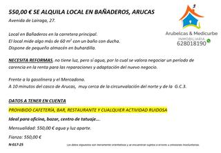 Location Local commercial à Avenida lairaga 27. 550,00 € se alquila local en bañaderos, arucas