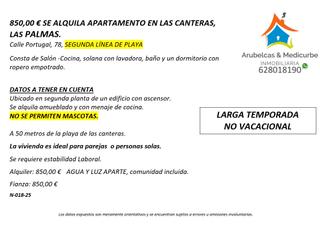 Miete Appartement  Calle portugal 78. 850,00 € se alquila apartamento en las canteras, las palmas.