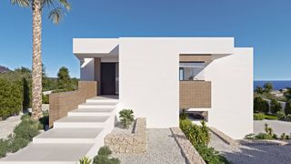 Chalet en Cumbre del Sol. Villa aqua, arquitectura minimalista y piscina infinity con vist