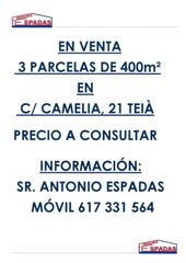 Terreno residencial  Carrer camèlia. En venta 3 parcelas de 400m²