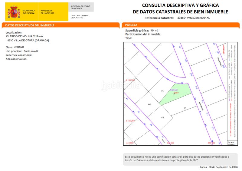 Foto 56b9bd5f-6498-4a48-9fe9-cfa581df342a. Terreny residencial a calle tirso de molina 30 a Villa de Otura