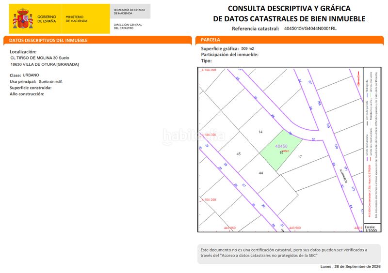 Foto 792434e1-bc4c-4b01-9aa4-30527906806d. Terreny residencial a calle tirso de molina 30 a Villa de Otura