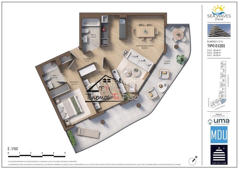 Foto 6b143356-8ac2-498c-9403-91df183a91c9. Piso tipo d 2 dormitorios esquinero vista frontal mar en Benicarló
