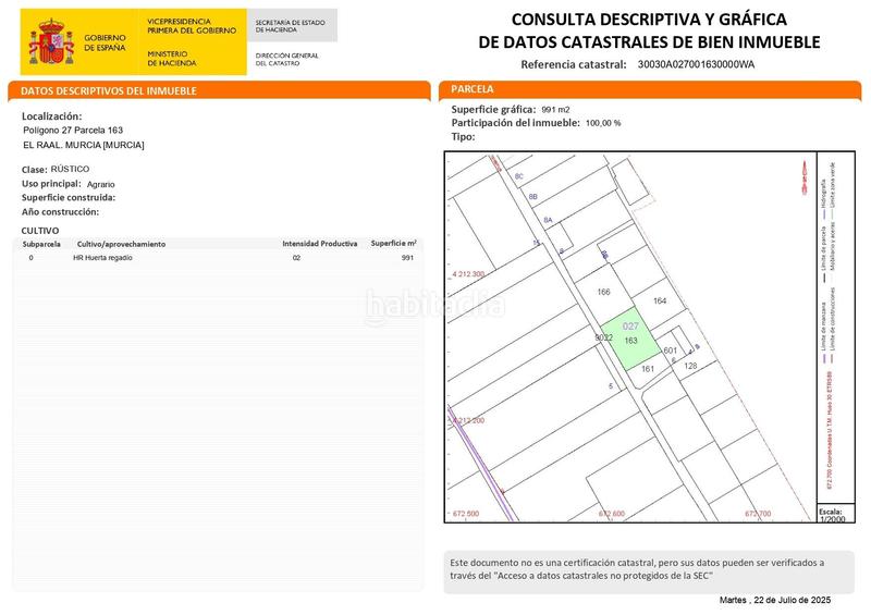 Foto 1f7344ce-cf7d-42e9-beed-28f6a65d82ae. Finca rústica parcela rústica en la huerta de El Raal en Murcia