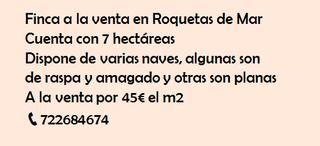 Finca rústica a Roquetas pueblo. Se vende finca en roquetas de mar