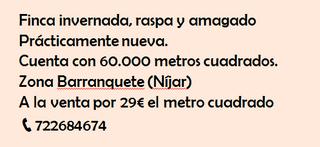 Finca rústica a Pozo de los Frailes-Presillas-Albaricoques. A la venta finca invernada en barranquete (níjar)