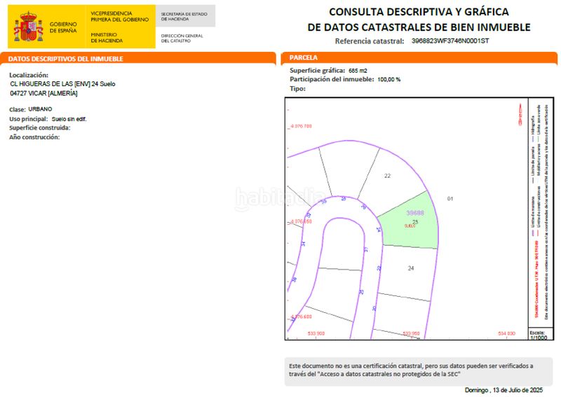 Foto 461deab7-79fa-4483-8aa4-d6c513da4af2. Terreno residencial en calle de las higueras 24 terreno en venta en calle de las higueras 24, La Envía, en Vícar