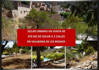 Terreny residencial a Vallbona de les Monges. Solar urbano de 470 m2 a 2 calles, se encuentra en vallbona de l