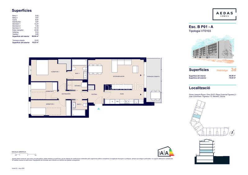 Foto 6f6b2b6b-1be0-47f6-8927-2ed13972e86f. Piso 117m<sup>2</sup> en plaça de la ciutat de figueres 2 en Montilivi Girona