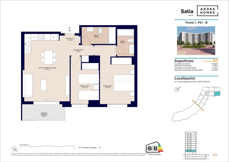Foto e9d7c5a1-2372-45b6-b6a1-0e2362c0c751. Pis 91m<sup>2</sup> amb aparcament piscina a Juan Carlos I Murcia