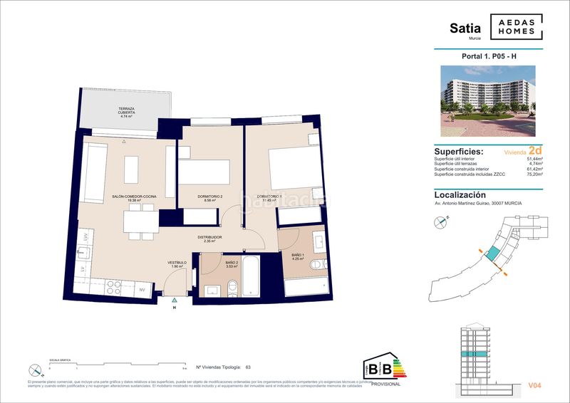 Foto 73af62c9-2a8f-4ce5-bfb2-e5f1d0d1e8fa. Pis 75m<sup>2</sup> amb aparcament piscina a Juan Carlos I Murcia