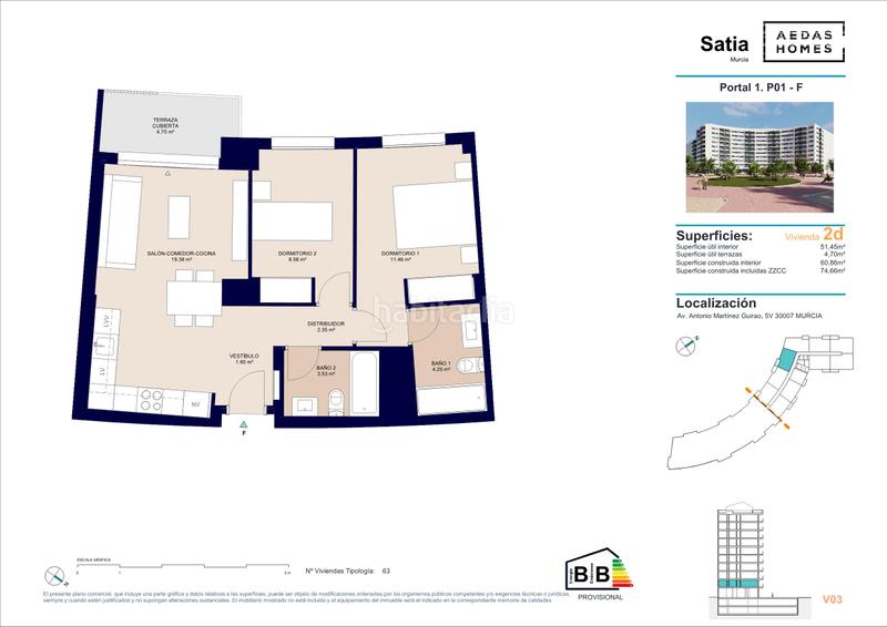 Foto ad0903d5-9c38-4211-a19c-872c397cd23a. Appartement 74m<sup>2</sup> avec parking piscine dans Juan Carlos I Murcia