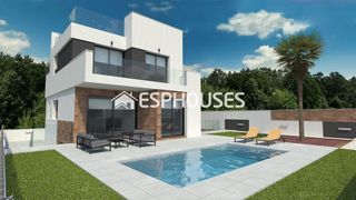 Xalet a Coloma. Proyecto de villas modernos con semisótano y piscina.